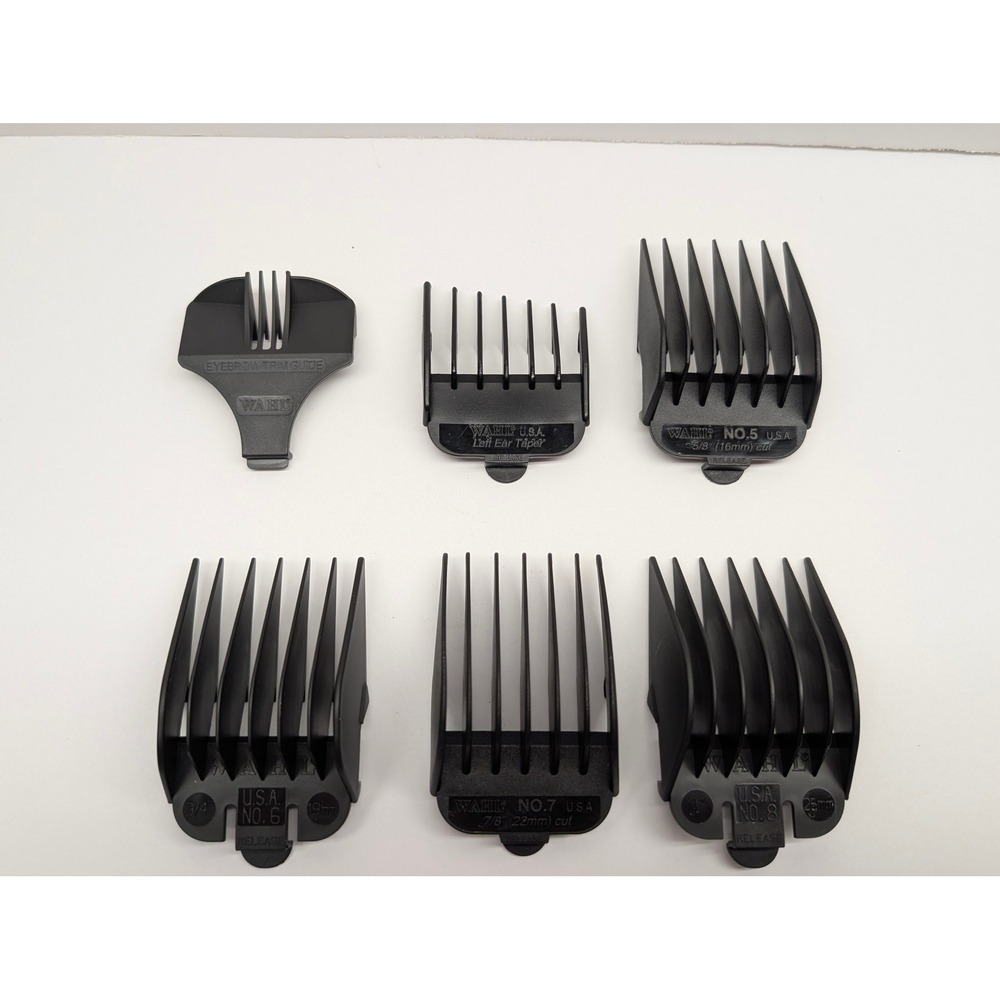 6 pc WAHL Clipper Guide Combs Attachment Guards Assortment with Eyebrow USA